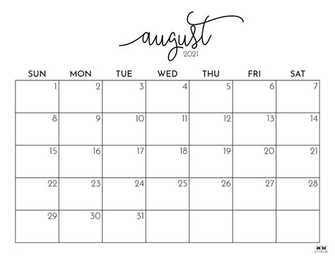 Printable August Schedule
