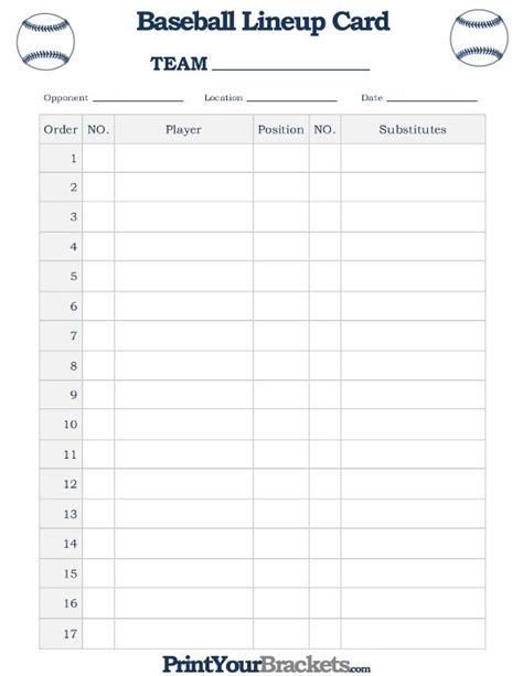 Printable Baseball Batting Lineup Cards