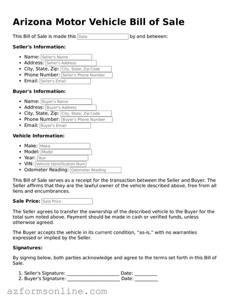 Printable Bill Of Sale Arizona