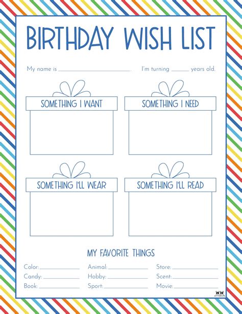 Printable Birthday Wish List