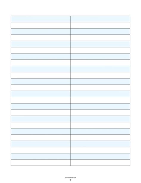 Printable Blank 2 Column Chart Template