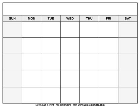 Printable Blank Calendar Month