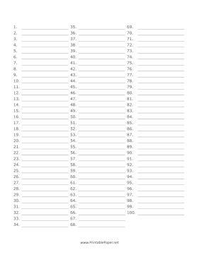 Printable Blank Numbered List 1 100