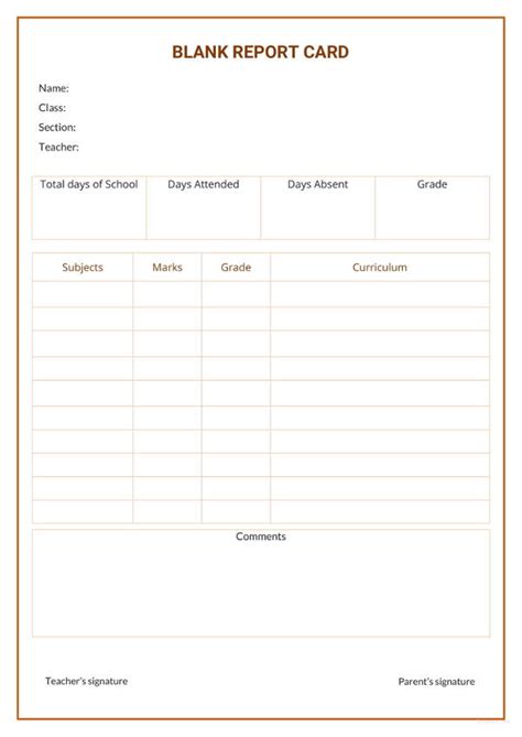 Printable Blank Report Card Template
