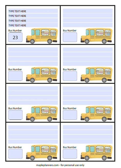 Printable Bus Tags