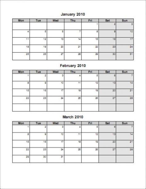 Printable Calendar 3 Months