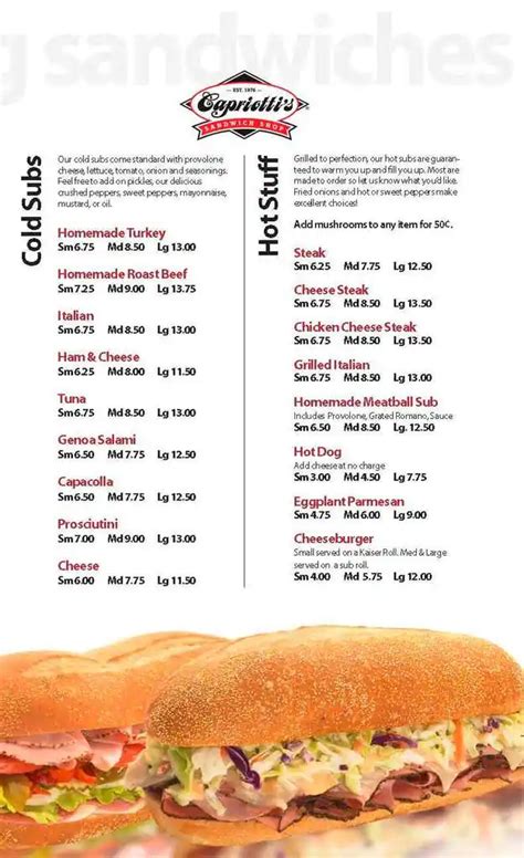 Printable Capriottis Menu