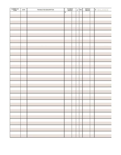 Printable Checkbook Register