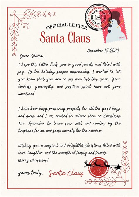 Printable Christmas Letters From Santa