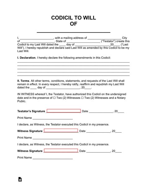 Printable Codicil Form