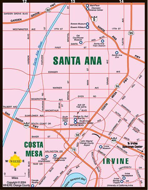 Printable Costa Mesa Santa Ana Map 2016-2017