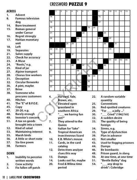 Printable Crossword Puzzles For Seniors