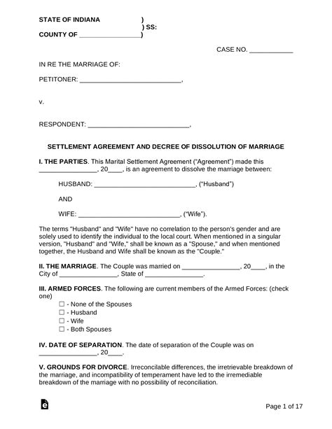 Printable Divorce Papers Indiana