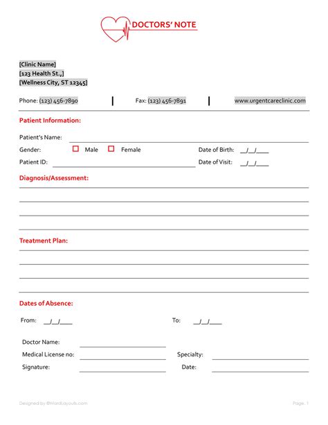 Printable Doctors Notes For Work