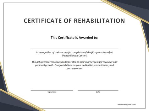 Printable Drug Rehab Completion Certificate