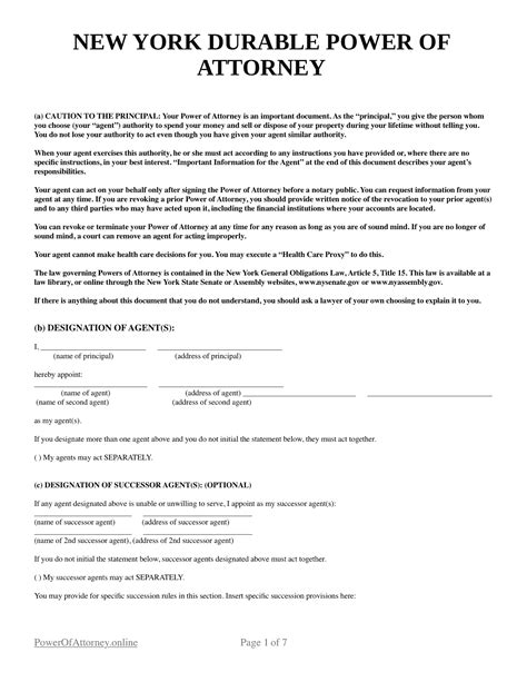 Printable Durable Power Of Attorney Ny Forms To Print