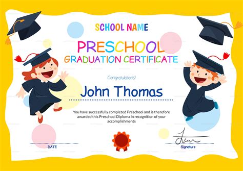 Printable Editable Preschool Graduation Certificate Template Free