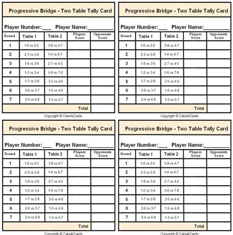 Printable Euchre Tally Cards