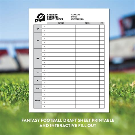 Printable Fantasy Roster Sheet