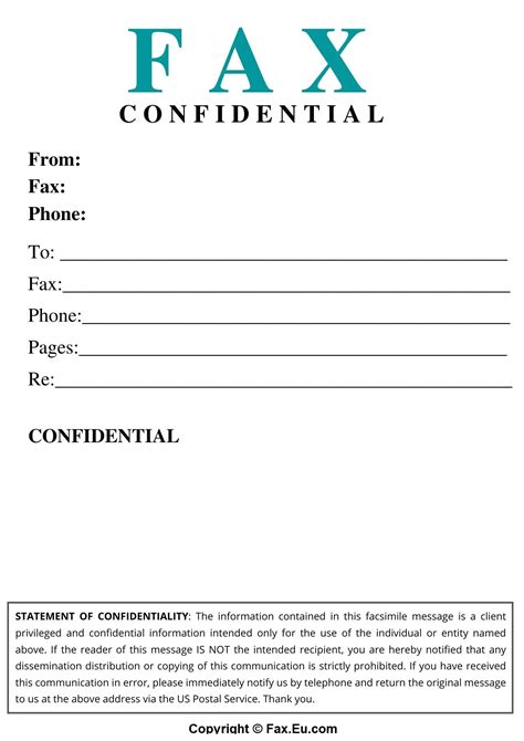 Printable Fax Cover Sheet With Confidentiality Statement