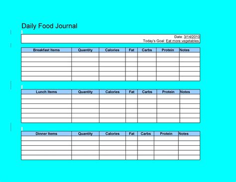 Printable Food Log Template