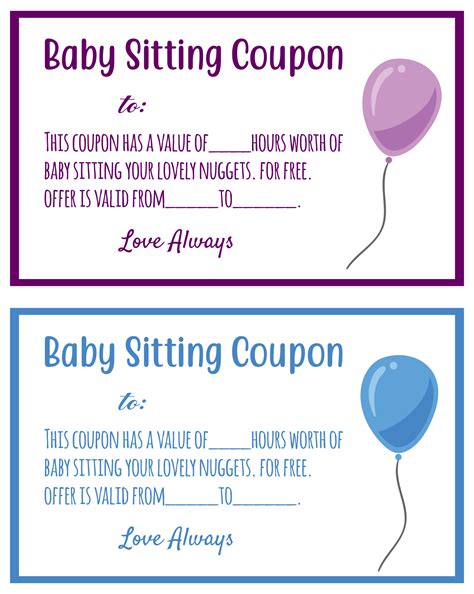 Printable Funny Babysitting Coupons