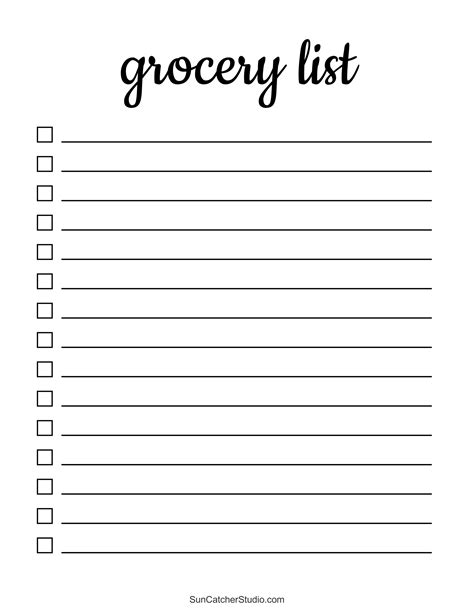 Printable Grocery Shopping List Template