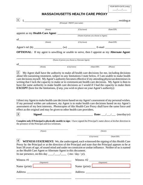 Printable Health Care Proxy Form Massachusetts