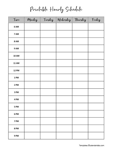 Printable Hourly Schedule Template