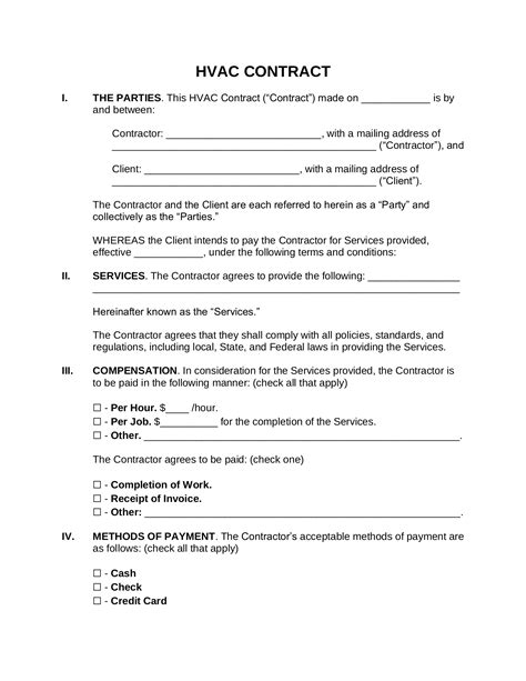 Printable Hvac Contract Template