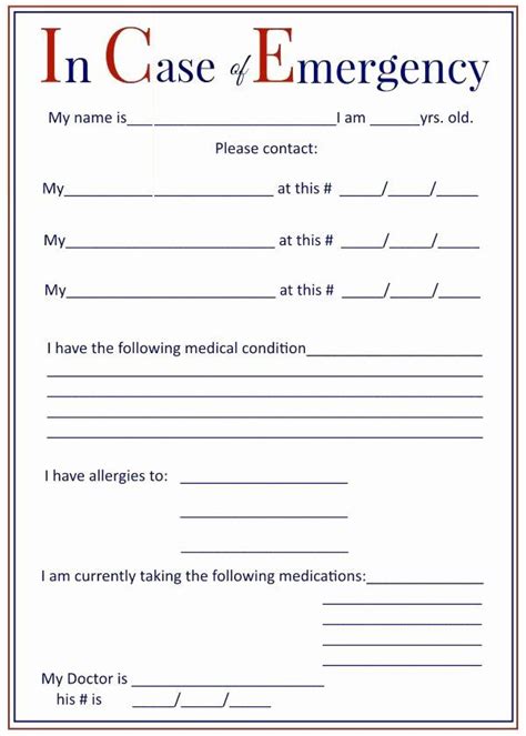 Printable In Case Of Emergency Form