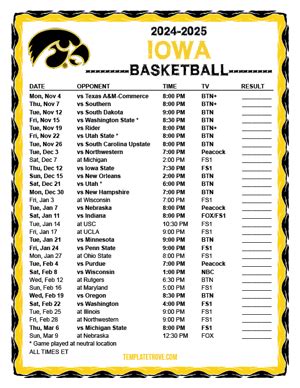 Printable Iowa Mens Basketball Schedule