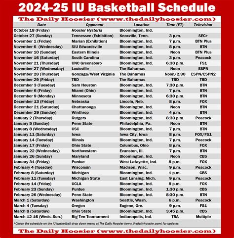 Printable Iu Men's Basketball Schedule