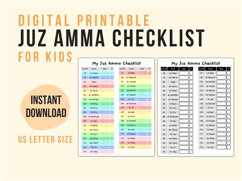 Printable Juz Amma Checklist