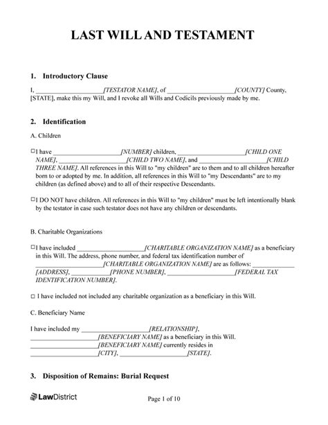 Printable Last Will And Testament Form