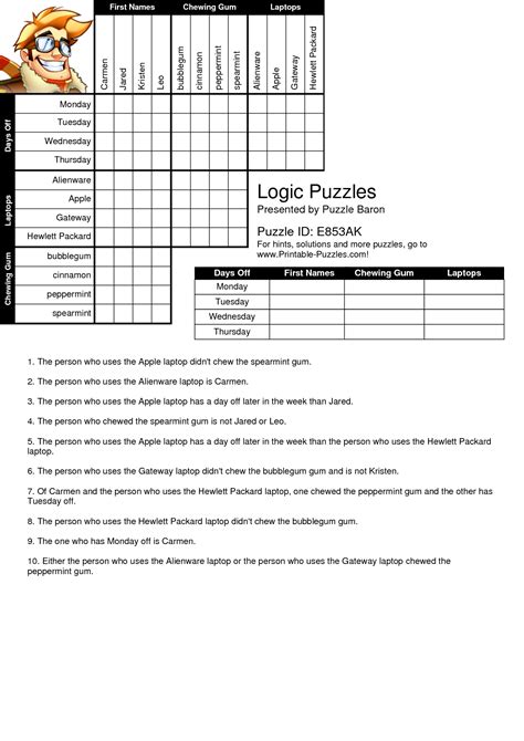 Printable Logic Grid Puzzles