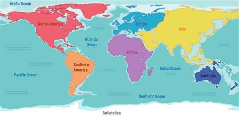 Printable Map Of The World With Continents And Oceans