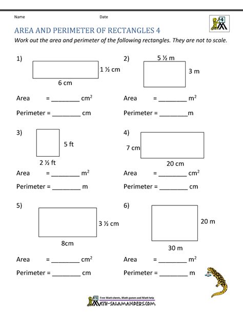Printable Math Worksheets For 4th Grade Area And Perimeter