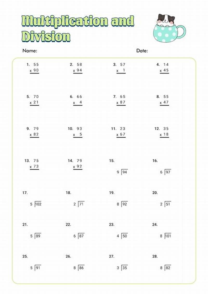 Printable Math Worksheets Multiplication And Division