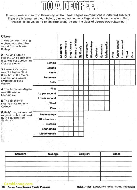 Printable Matrix Logic Puzzles