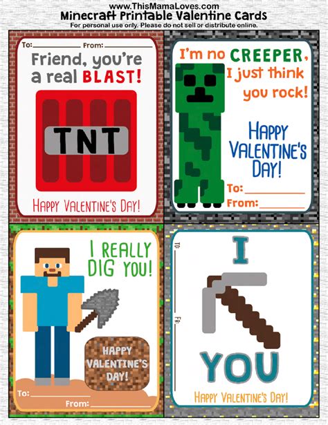 Printable Minecraft Valentines