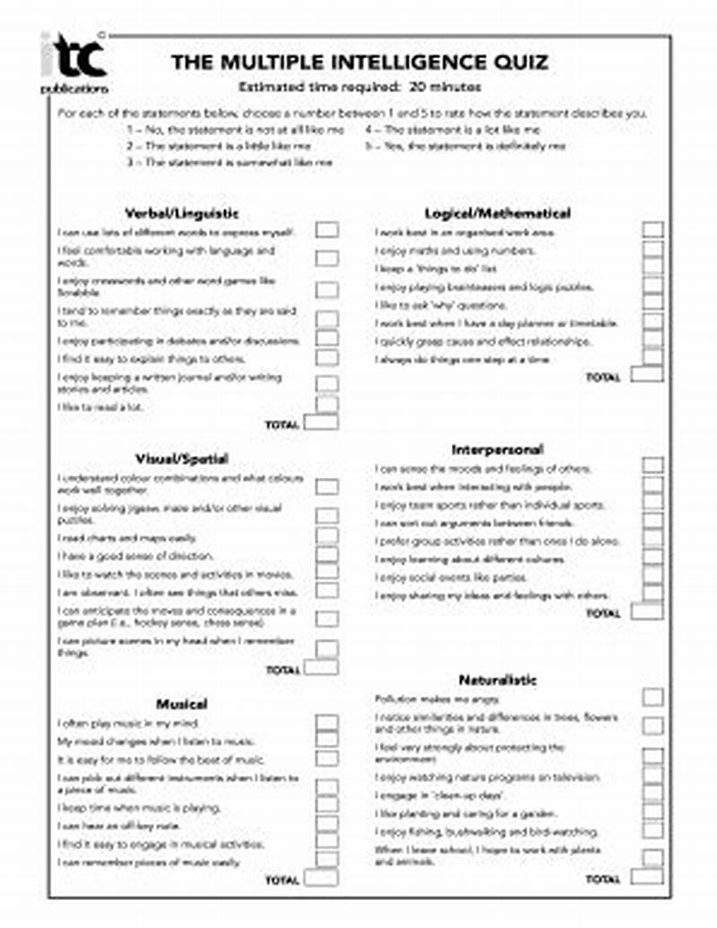 Printable Multiple Intelligence Test For Students