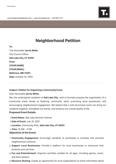 Printable Neighborhood Petition Template
