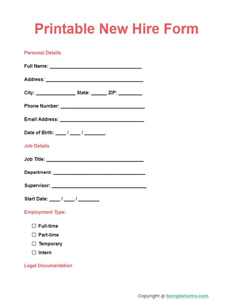 Printable New Hire Forms