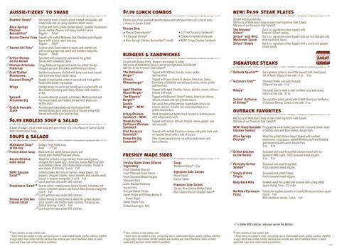 Printable Outback Menu