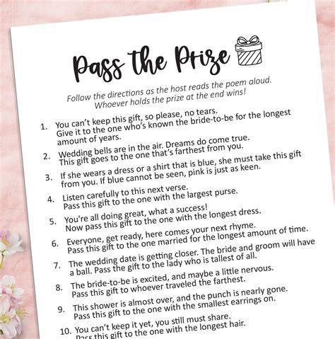 Printable Pass The Gift Game Poem