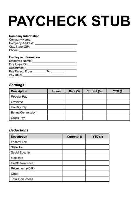 Printable Paycheck Template