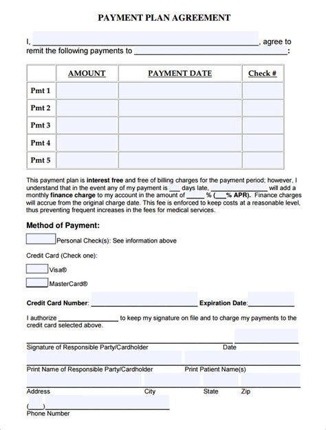 Printable Payment Plan Template