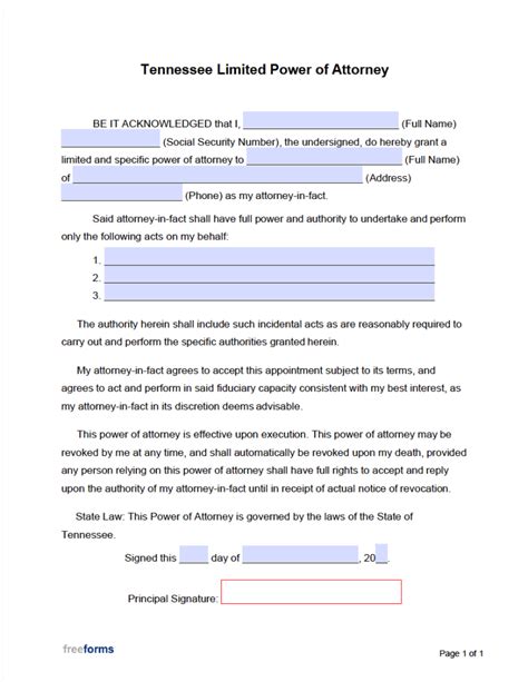 Printable Power Of Attorney Form Tn