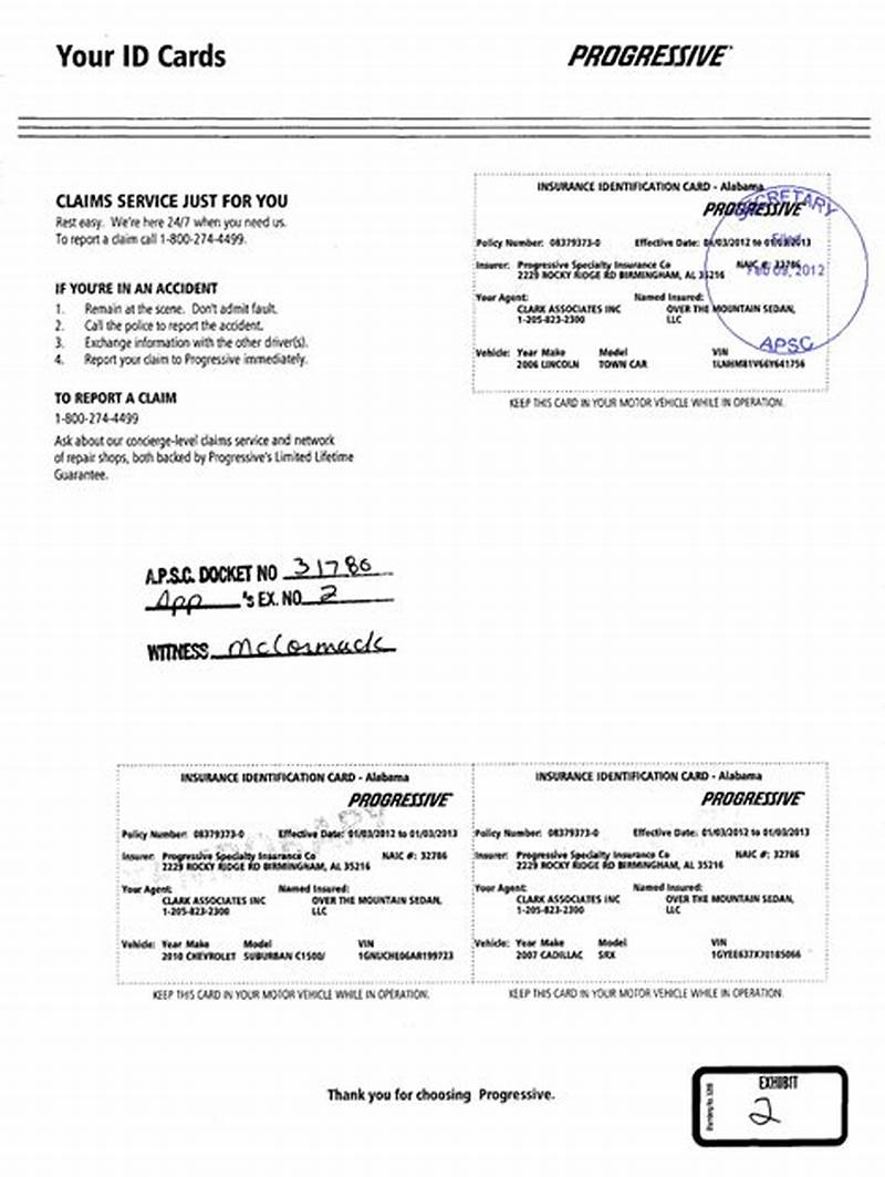 Printable Progressive Insurance Card